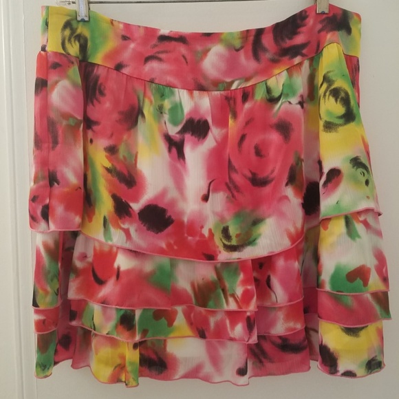AGB Dresses & Skirts - AGB Ruffle Lined Pink Green Womens Poly Skirt XL